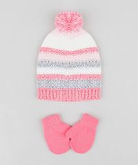 Kit-de-Gorro-Infantil-Listrado-com-Pompom---Luva-em-trico-Rosa-9361076-Rosa_1
