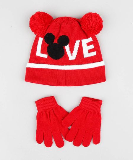 Kit-de-Gorro-Infantil-Mickey-com-Pompom---Luva-em-Trico-Vermelho-9361526-Vermelho_1