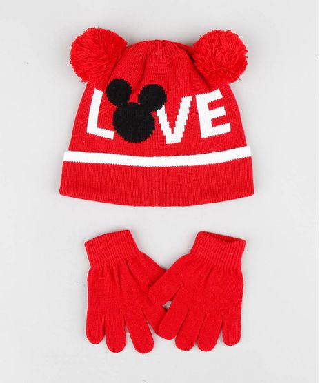 Kit-de-Gorro-Infantil-Mickey-com-Pompom---Luva-em-Trico-Vermelho-9361526-Vermelho_1