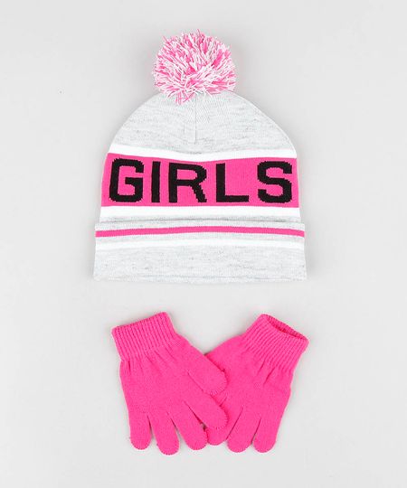 Kit-de-Gorro-Infantil--Girls--com-Pompom---Luva-em-Trico-Cinza-Mescla-9361525-Cinza_Mescla_1