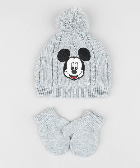 Kit-de-Gorro-Infantil-Mickey-com-Pompom---Luva-em-Trico-Cinza-Mescla-9361228-Cinza_Mescla_1