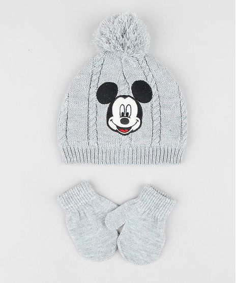 Kit-de-Gorro-Infantil-Mickey-com-Pompom---Luva-em-Trico-Cinza-Mescla-9361228-Cinza_Mescla_1