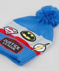 Kit-de-Gorro-Infantil-Liga-da-Justica-com-Pompom---Luvas-em-Trico-Azul-9361019-Azul_4
