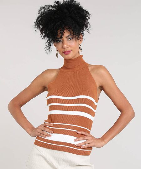 Regata-Feminina-Halter-Neck-Canelada-com-Listras-Gola-Role-Caramelo-9375418-Caramelo_1