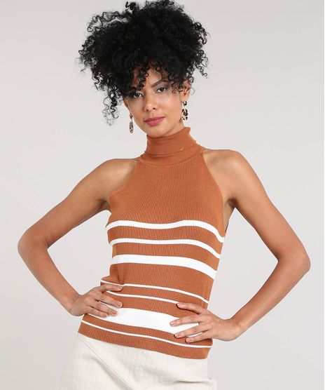 Regata-Feminina-Halter-Neck-Canelada-com-Listras-Gola-Role-Caramelo-9375418-Caramelo_1
