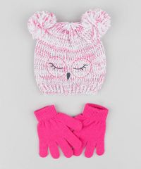 Kit-de-Gorro-Infantil-com-Pompom---Luva-em-Trico-Rosa-9361520-Rosa_1