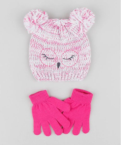 Kit-de-Gorro-Infantil-com-Pompom---Luva-em-Trico-Rosa-9361520-Rosa_1