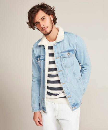 jaqueta jeans com pelinho masculina
