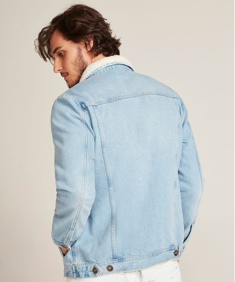 jaqueta jeans masculina com pelo azul claro