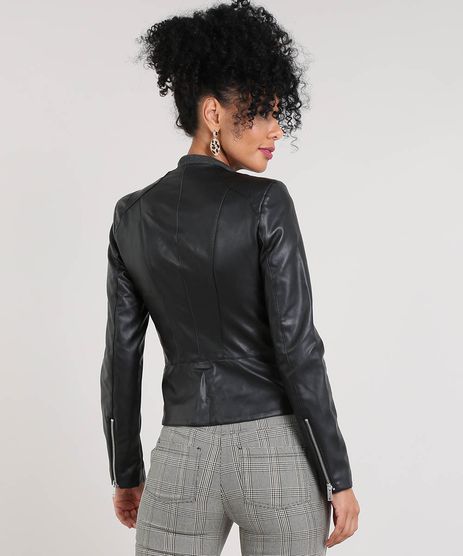 jaqueta de couro sintetico feminina c&a
