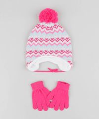 Kit-de-Gorro-Infantil-Estampado-Zigue-Zague-com-Pompom---Luva-em-Trico-Rosa-9361521-Rosa_1