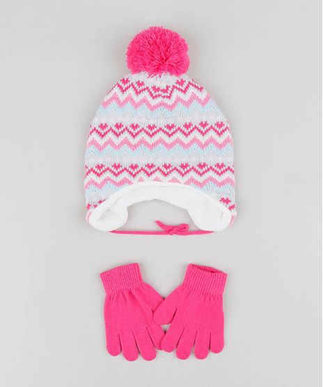 Kit-de-Gorro-Infantil-Estampado-Zigue-Zague-com-Pompom---Luva-em-Trico-Rosa-9361521-Rosa_1