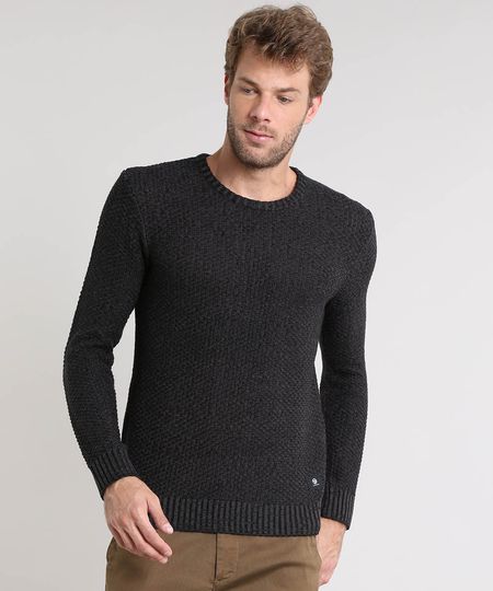 Sueter-Masculino-Slim-Fit-Mescla-Texturizado-em-Trico-Preto-9359030-Preto_1 Sueter-Masculino-Slim-Fit-Mescla-Texturizado-em-Trico-Preto-9359030-Preto_1