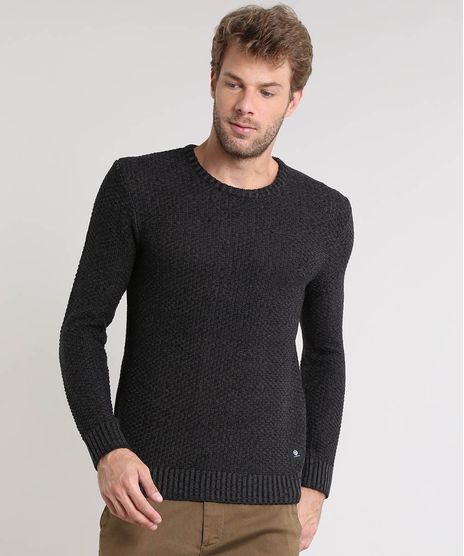 Sueter-Masculino-Slim-Fit-Mescla-Texturizado-em-Trico-Preto-9359030-Preto_1