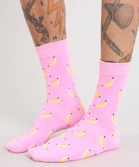 Meia-Masculina-Cano-Alto-Divertida-de-Banana-Rosa-9429296-Rosa_2