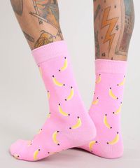 Meia-Masculina-Cano-Alto-Divertida-de-Banana-Rosa-9429296-Rosa_3