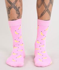 Meia-Masculina-Cano-Alto-Divertida-de-Banana-Rosa-9429296-Rosa_4