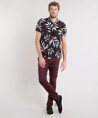 Camisa-Masculina-Estampada-de-Folhagem-Manga-Curta-Preta-9448223-Preto_3