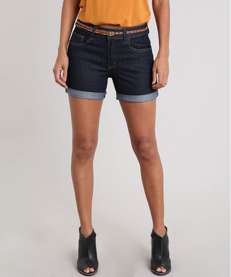 Short-Jeans-Feminino-Midi-com-Barra-Dobrada-e-Cinto-Trancado-Azul-Escuro-9140637-Azul_Escuro_1