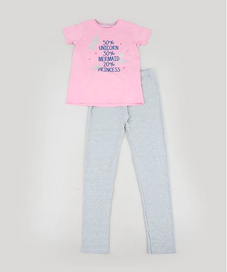 Pijama-Infantil--Unicorn-Mermaid-Princess--Manga-Curta-Rosa-9476365-Rosa_1