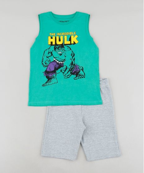 Conjunto-Infantil-Hulk-de-Regata-Verde---Bermuda-em-Moletom-Cinza-Mescla-9242838-Cinza_Mescla_1