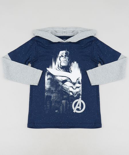 Camiseta Infantil Thanos Os Vingadores Manga Longa com Capuz Azul Marinho Menor preço em Camiseta Infantil Thanos Os Vingadores Manga Longa com Capuz Azul Marinho