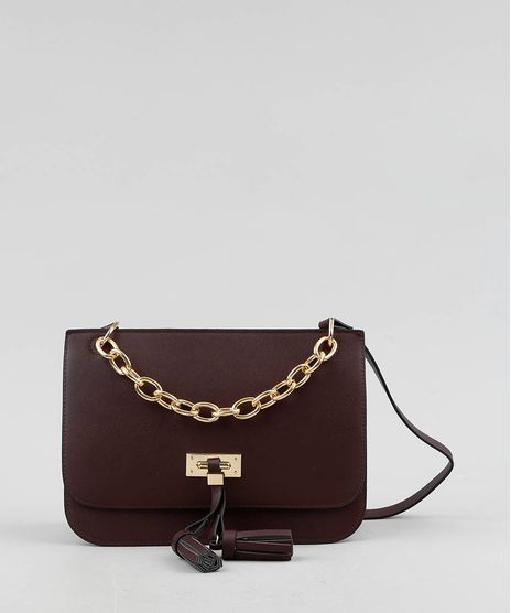 Bolsa-Feminina-Transversal-Media-com-Corrente-e-Tassel-Vinho-9385568-Vinho_1