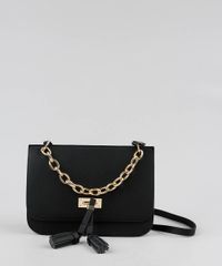 Bolsa-Feminina-Transversal-Media-com-Corrente-e-Tassel-Preta-9385568-Preto_1