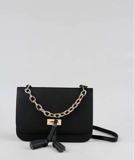 Bolsa-Feminina-Transversal-Media-com-Corrente-e-Tassel-Preta-9385568-Preto_1