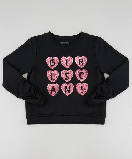 Blusao-Infantil--Girls-Can---com-Paetes-em-Moletom-Preto-9457382-Preto_1