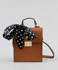 Bolsa-Feminina-Transversal-Pequena-com-Lenco-Estampado-de-Poa--Caramelo-9250428-Caramelo_1