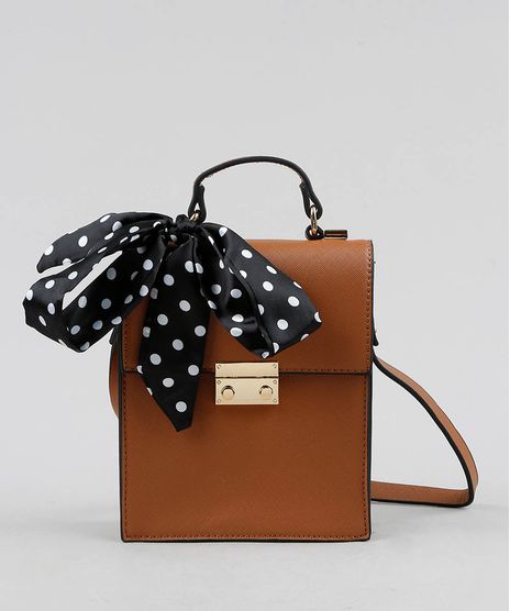 Bolsa-Feminina-Transversal-Pequena-com-Lenco-Estampado-de-Poa--Caramelo-9250428-Caramelo_1