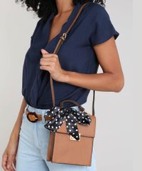Bolsa-Feminina-Transversal-Pequena-com-Lenco-Estampado-de-Poa--Caramelo-9250428-Caramelo_2