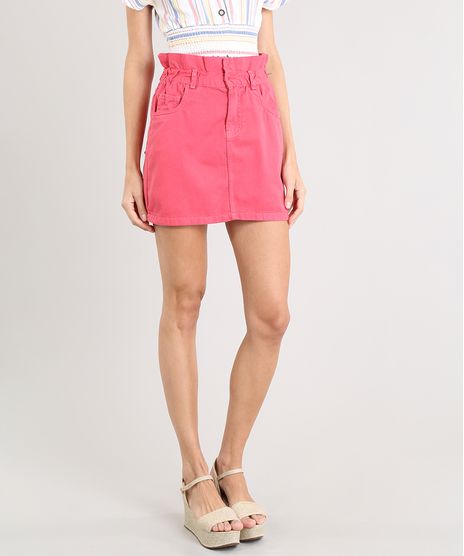 Saia-de-Sarja-Feminina-Curta-com-Babado-Coral-9539062-Coral_1