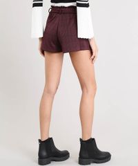 Short-Feminino-Clochard-Estampado-Xadrez-com-Cinto-Vinho-9482510-Vinho_2