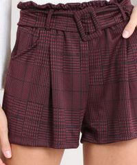 Short-Feminino-Clochard-Estampado-Xadrez-com-Cinto-Vinho-9482510-Vinho_4