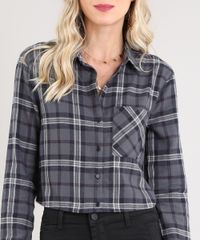 Camisa-Feminina-Cropped-em-Flanela-Estampada-Xadrez-Manga-Longa-Chumbo-9440464-Chumbo_4
