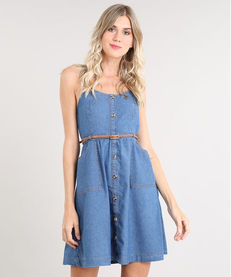 Vestido-Jeans-Feminino-Curto-com-Botoes-e-Cinto-Alca-Fina-Azul-Medio-9539071-Azul_Medio_1