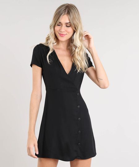 vestido manga curta preto