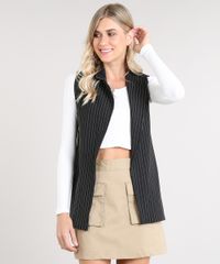 Colete-Feminino-Longo-Estampado-Risca-de-Giz-com-Fendas-Preto-9502290-Preto_1