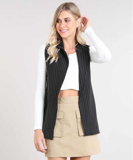 Colete-Feminino-Longo-Estampado-Risca-de-Giz-com-Fendas-Preto-9502290-Preto_1