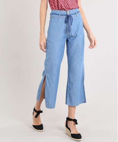Calca-Jeans-Feminina-Pantacourt-com-Fenda-e-Cordao-Azul-Medio-9532109-Azul_Medio_1