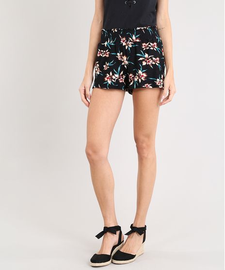 Short-Feminino-Estampado-Floral-com-Babado-Preto-9383739-Preto_1