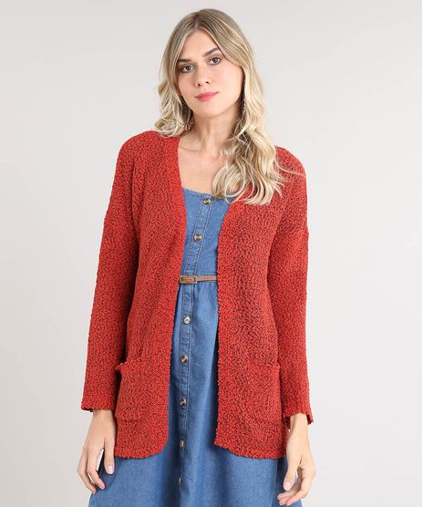 Capa-Feminina-em-Trico-Texturizado-com-Bolsos-Laranja-Escuro-9345841-Laranja_Escuro_1