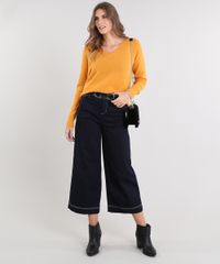 Sueter-Feminino-Amplo-em-Trico-Decote-V-Mostarda-9360888-Mostarda_3