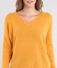 Sueter-Feminino-Amplo-em-Trico-Decote-V-Mostarda-9360888-Mostarda_4