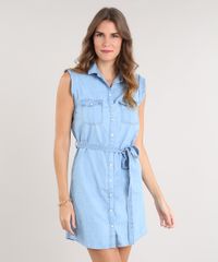 Vestido-Jeans-Feminino-Curto-com-Bolsos-e-Faixa-para-Amarrar-Sem-Manga-Azul-Claro-9532121-Azul_Claro_1