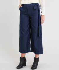 Calca-Jeans-Pantacourt-Feminina-com-Bolsos-e-Faixa-para-Amarrar-Azul-Escuro-9539075-Azul_Escuro_1