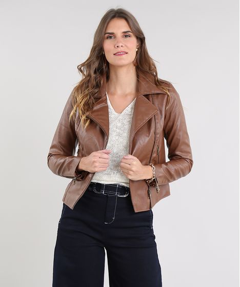 jaqueta jeans marrom feminina