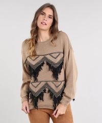 Sueter-Feminino-em-Trico-com-Franjas-Kaki-9426969-Kaki_1